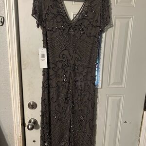 Betsy & Adam Charcoal Beaded Maxi Dress